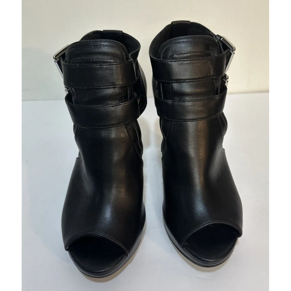 Brash Jayden Open Toe Bootie 4” Heels Black Faux Leather Size 9